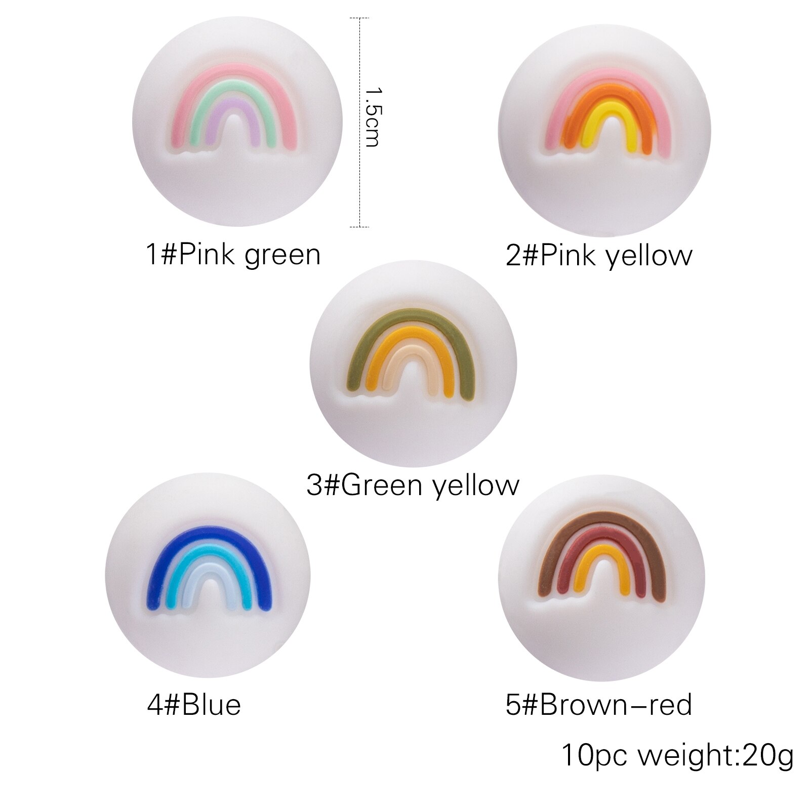 15Mm Siliconen Kralen 10Pc Baby Tandjes Kralen Veilig Food Grade Verpleging Kauwen Ronde Regenboog Kralen Voor Diy Ketting armband