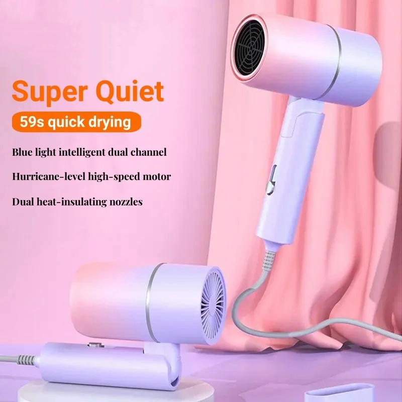 Mini secador de pelo plegable, 800W, seguro, baja potencia, iones negativos hidratantes, cuidado del cabello para el hogar, viaje, dormitorio, secador silencioso