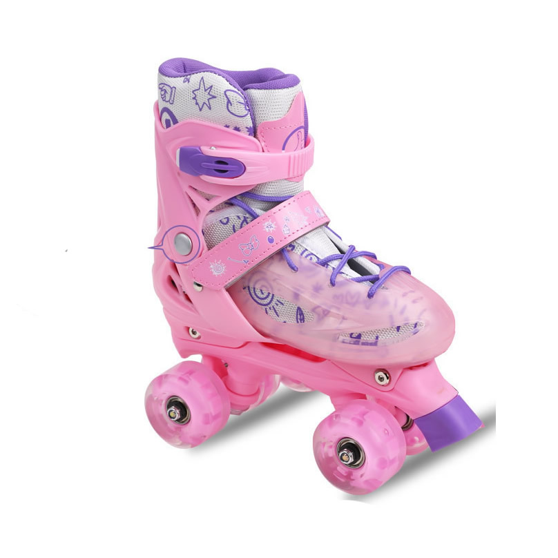 Children Roller Skates Outdoor Beginner Sliding Quad Sneakers 4 Wheels 2 Row Line Gym Sports Skating Shoes Girls Women Kids: pink / m