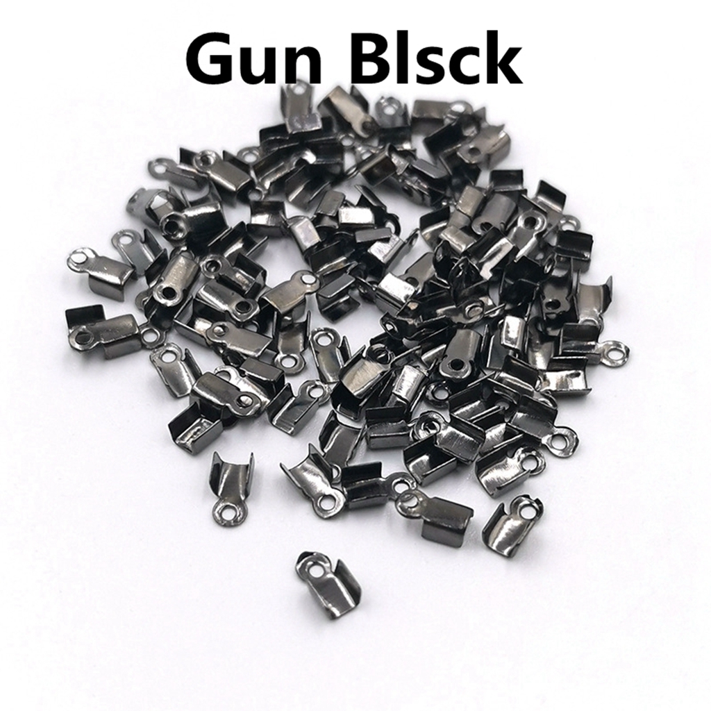 200 Stks/partij 6 9Mm Cove Sluitingen Cord End Caps String Lint Lederen Clip Tip Vouw Crimps Connectors Voor Sieraden maken: Gun Black / 3x6mm 200pcs