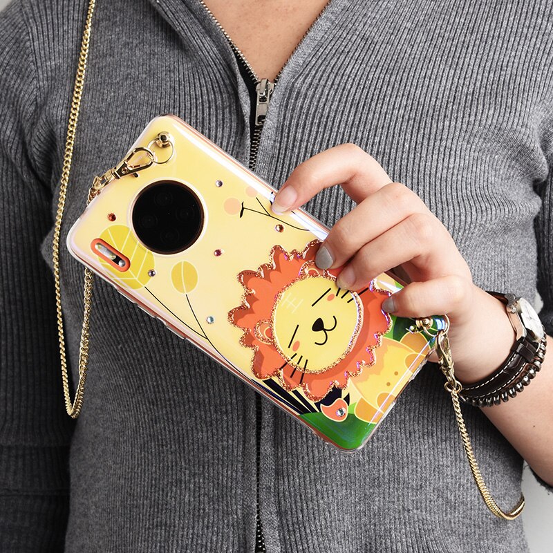 Strass Leeuw Gevallen Voor Huawei P40 Pro 5G P30 Gevallen Crossbody Telefoon Leuke Portefeuilles Voor Huawei 5G Mate 30 Funda Capa Chain Cover: For Huawei Mate30 / Lion