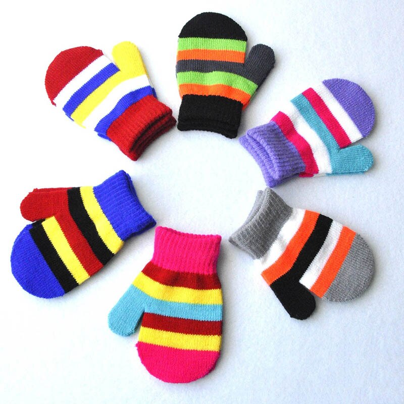 Novo Inverno Luvas de Malha Luvas Do Bebê Da Menina do Menino Bonito Doce Cor Rainbow Crianças Quentes Luvas Meninos Meninas