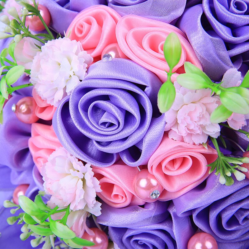 Romantische Bruiloft Boeket Met Lint en Kraal Kunstmatige Rose Bouquet Bridal Bloemen Bruiloft Decoratie boeket de mariage