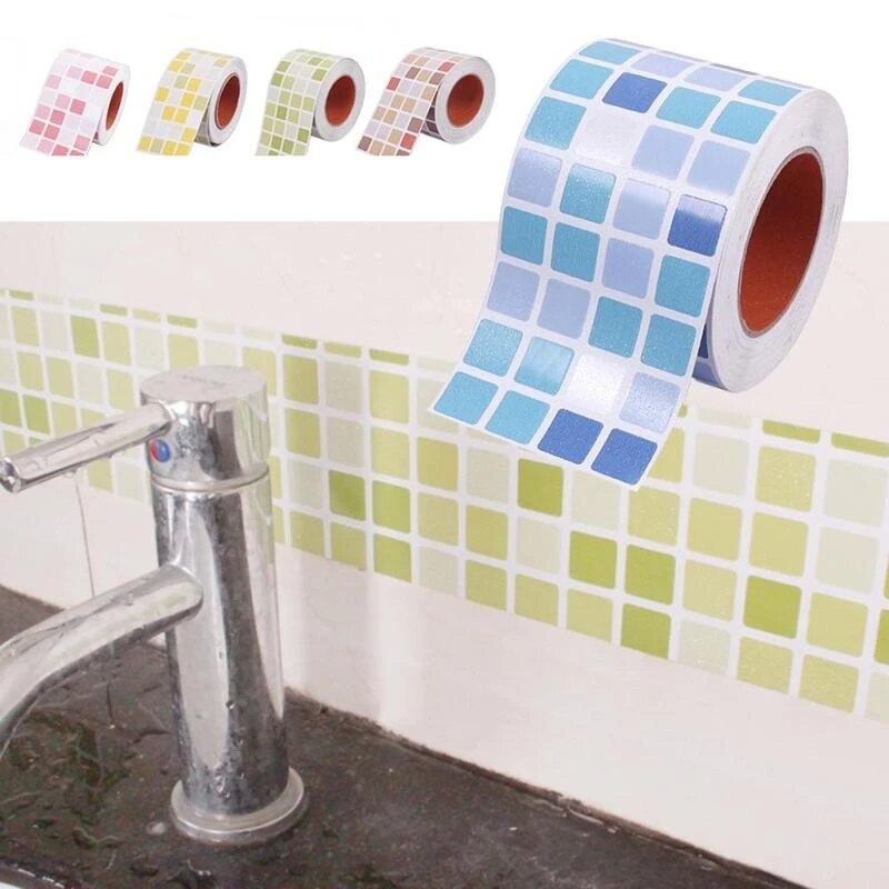 Waterproof Self Adhesive Oil-proof Kitchen Waist Line Wall Stickers Bathroom Wallpaper PVC Wallpaper Border Mosaic Tile Stickers