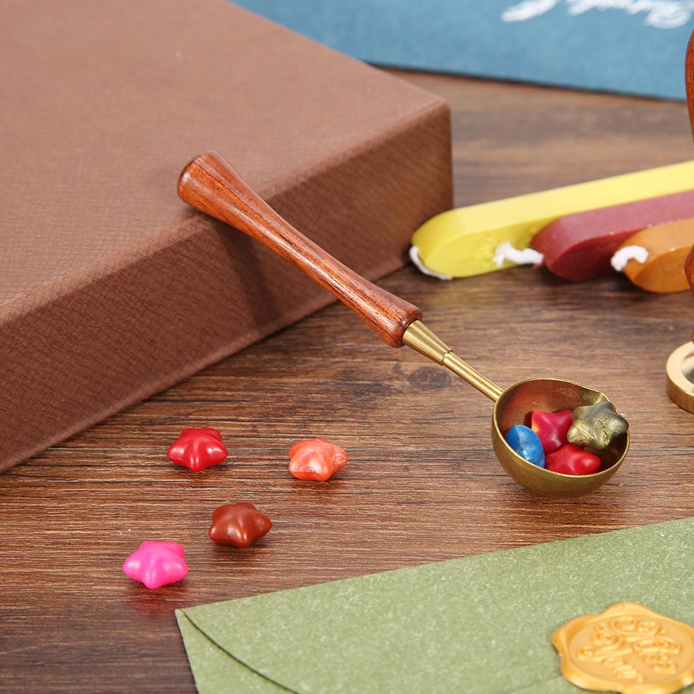 De Madera Retro sello de cera fuego cera fundir cobre cera cuchara estampado herramienta de latón, duradero y mango de madera