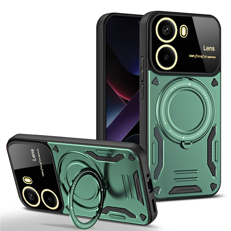 For POCO X7 Pro 5G Case Armor Magsafe Magnetic Ring Case For Xiaomi POCO X7Pro Wireless Charging Cover With Lens Protector: GRAY