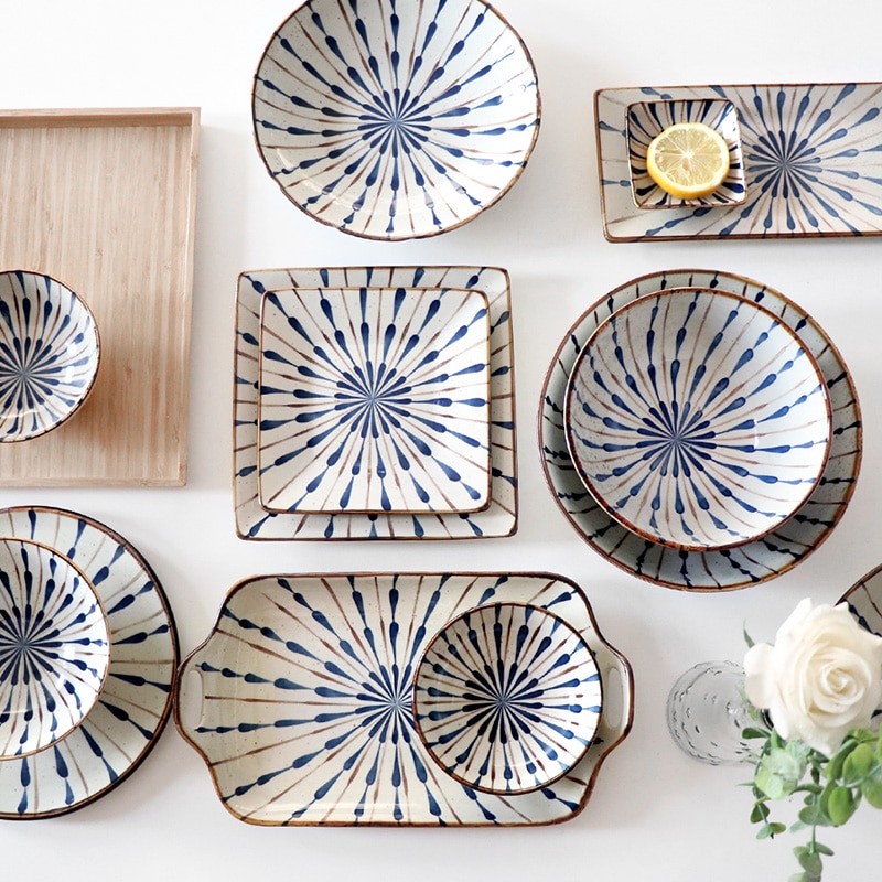 Japanese ceramic cutlery set rice bowl steak dish salad bowl noodle bowl sushi long dish fish plat kitchen decoration