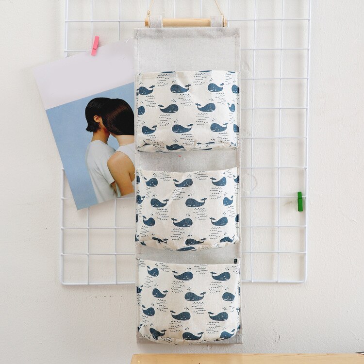 Wall Mounted Storage Bag with 3 Pockets Linen Fabric Waterproof Wall Door Closet Hanging Organizer for Bedroom Bathroom NIN668