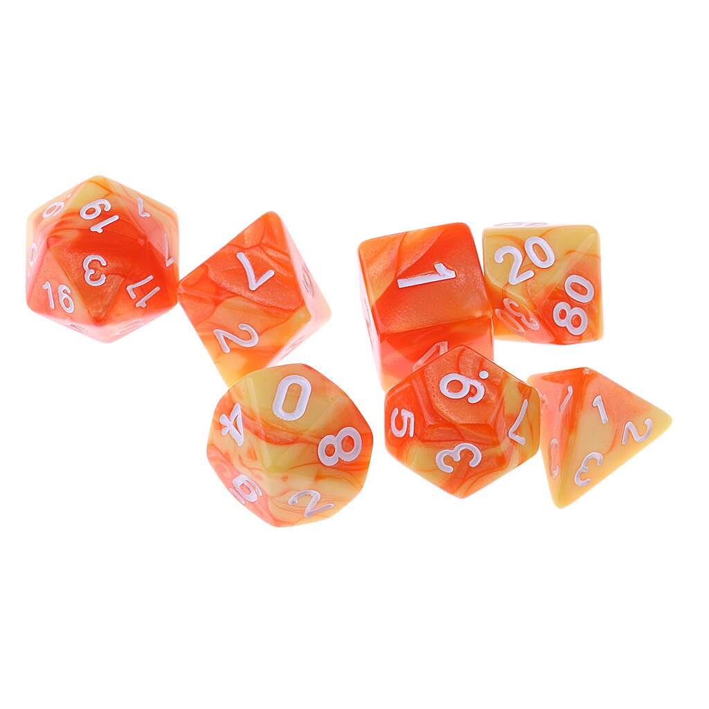 7X polyedrisch Würfel D12 D10 D8 D6 D4 16mm Für Würfel Spiel: Orange Gelb