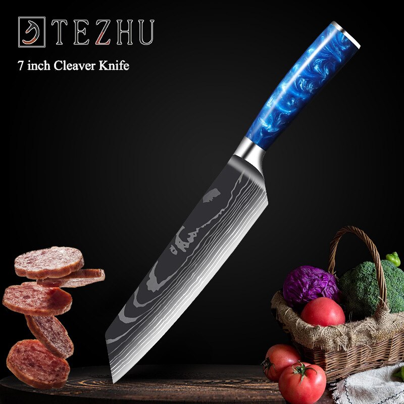 8 Inch Chef's Knives Japanese Santoku knife Damascus Knife 7Cr17mov High Carbon Stainless Steel Vegetable Meat Cooking Knife: 7.5 inch meat knife