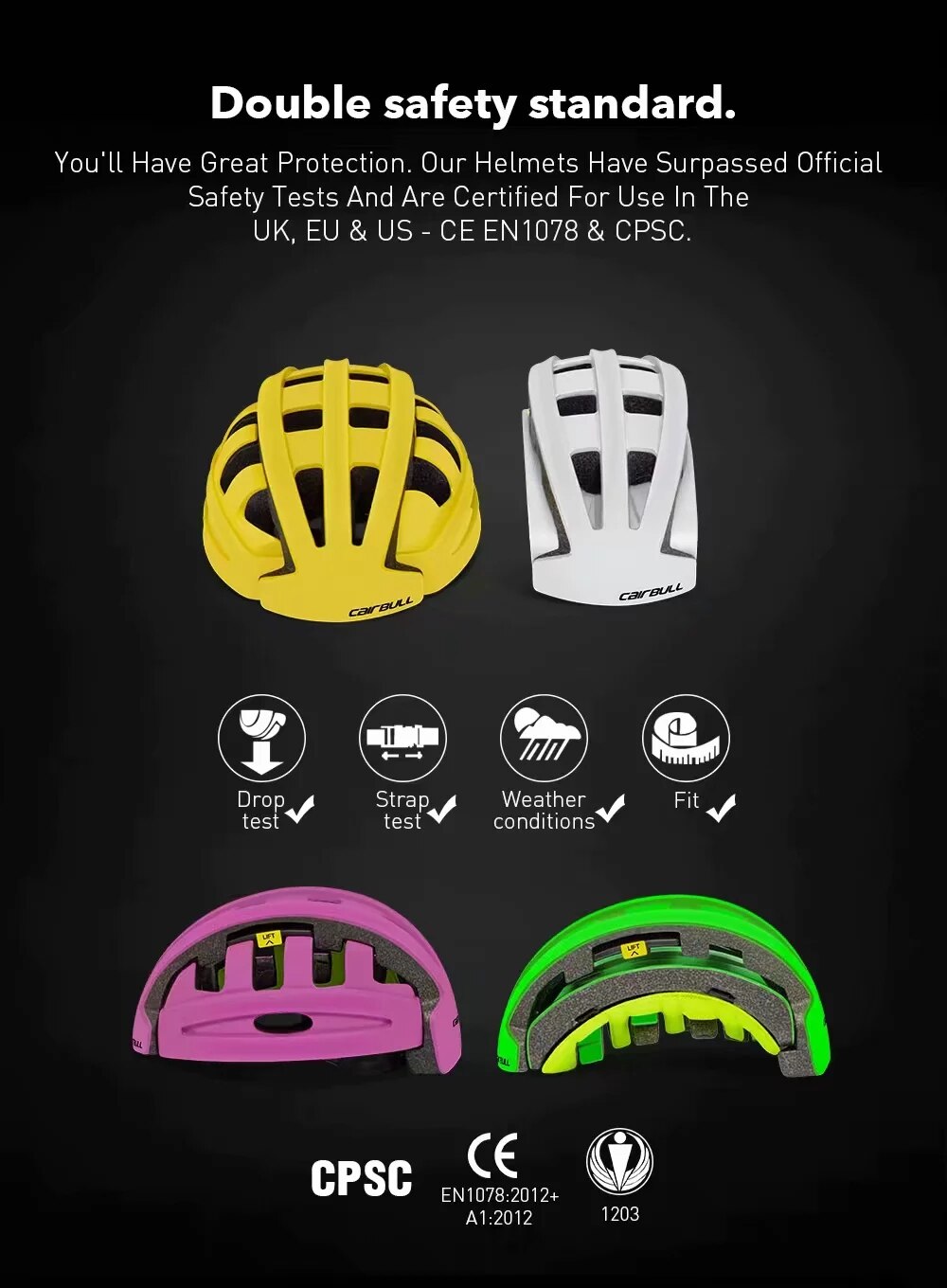 Cairbull Folding Bicycle Helmet bicycle electric scooter balance car with Rear Light Urban Foldable Riding Cyling Helmet