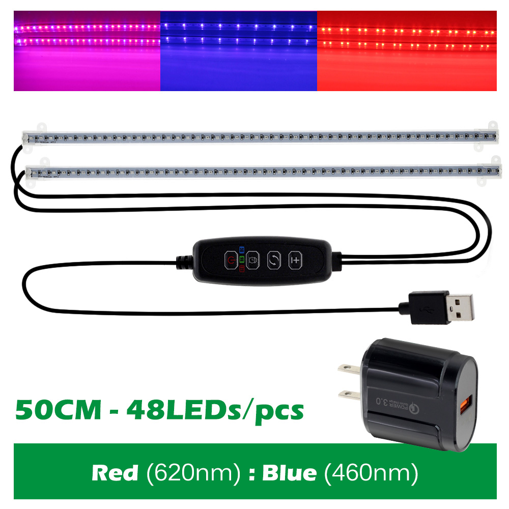 Dimmable LED Grow Light Full Spectrum USB Indoor Plant Growth Lights Strip with Controller LED Bars for Greenhouse Veg Seedlings: RB-50cm US Adapter