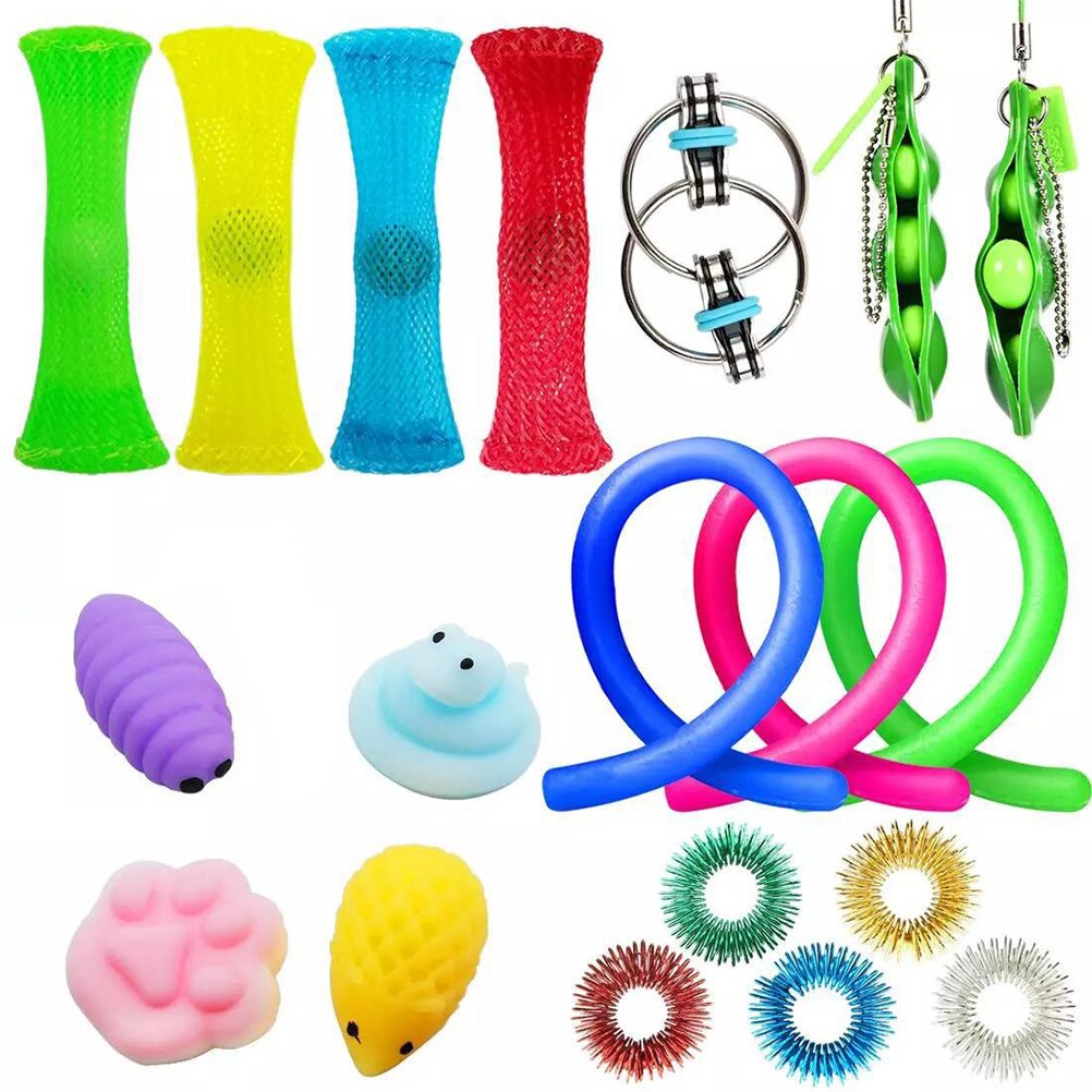 20/21/22PCS Pack Zappeln Sensorischen Spielzeug Set Stress Relief Spielzeug Autismus Angst Relief Stress Pop Blase zappeln Spielzeug Für Kinder Erwachsene: Himmel Blau
