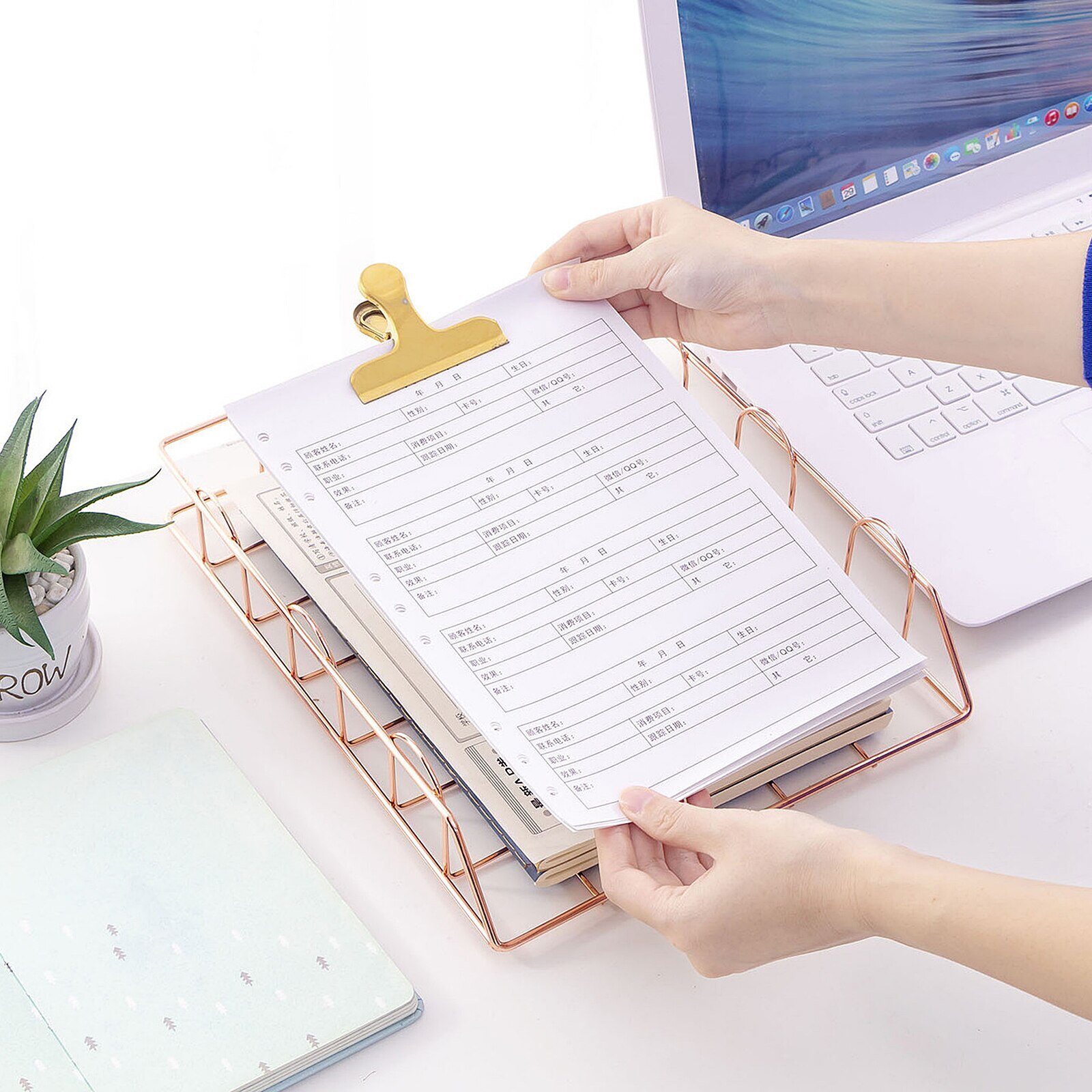 Desk Organizer File Storage Rack Metal Stackable Desktop File Shelf Magazine Newspaper Organizer