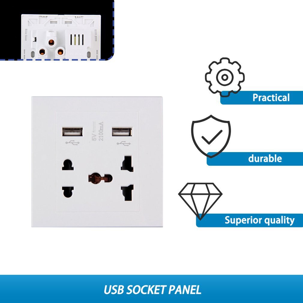Dual USB Port 5V 2100MA Electric Wall Charger Port Dock Socket Power Outlet Electricity AC Power Panel Plate