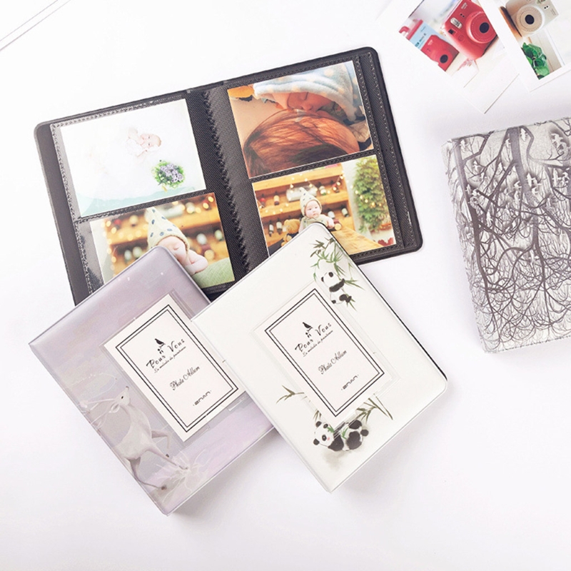 Album Photo Portable en PVC, 64 pochettes, mignon arbre Panda, étui interstitiel pour carte de nom, Mini Scrapbooking, rangement, au détail