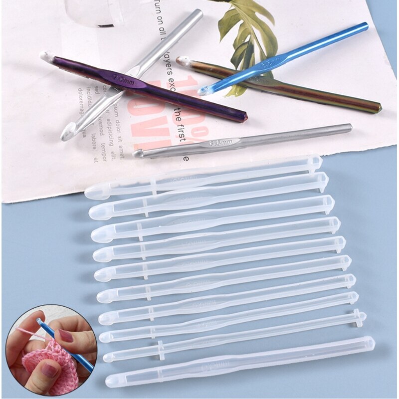 Crochet Hook Crystal Epoxy Resin Mold DIY Knitting Sweaters Tool Silicone Mould 1XCA