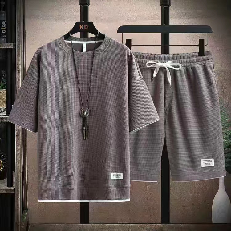 Conjunto deportivo de manga corta y pantalones cortos para hombre, chándal informal, cómodo y fresco, de gran tamaño, Verano: M / Azul