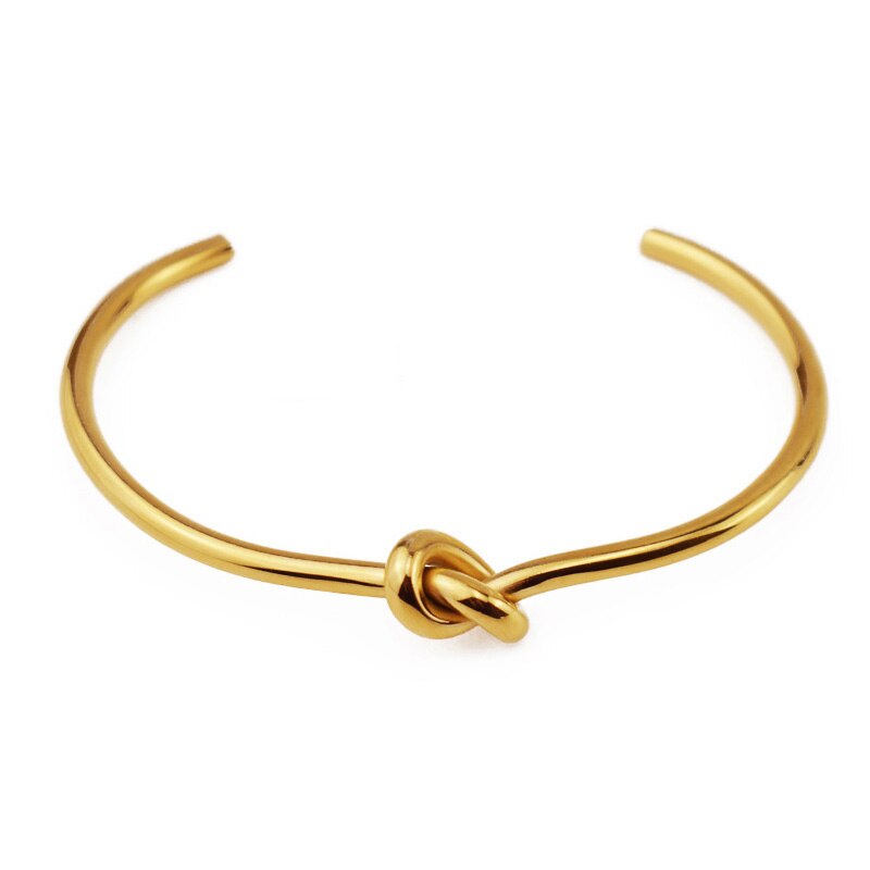 Ghidbk Vintage Minimalistische 3.0/3.5Mm Dikke Geknoopt Open Bangles In Roestvrij Verklaring Staal Straat Stijl Armbanden Vrouwen Sieraden: gold / 3.5mm thick