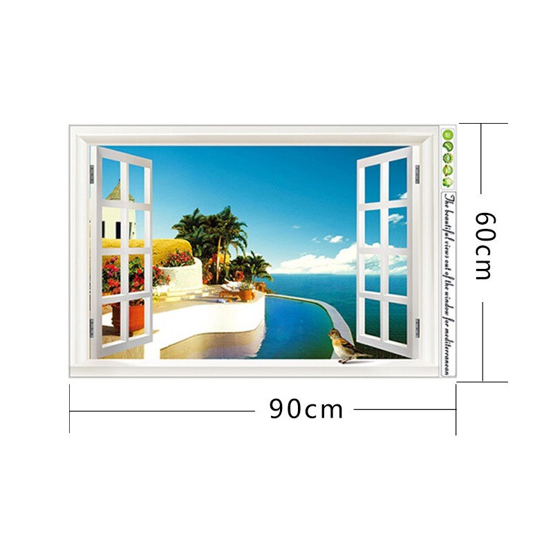 3d mediterranean style window wall stickers for living room wall art decor posters diy pvc decals