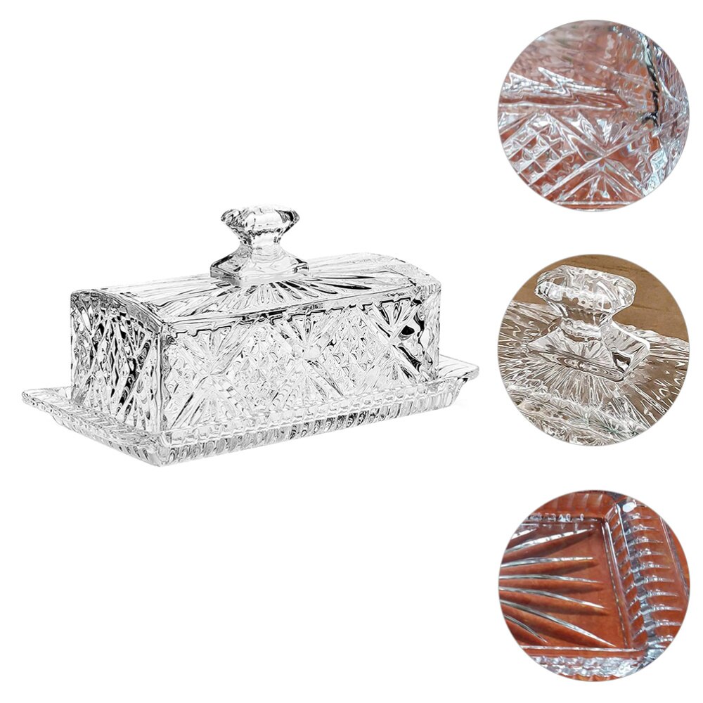 1pc Butter Plate with Lid Rectangular Glass Clear Tableware Cheese Box for Home Hotel