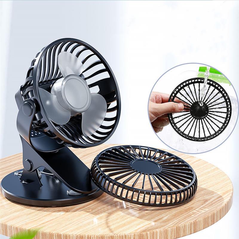 Portable USB Type Table Fan Clip-on Rechargeable Cooling Mini Desk Fan 360 Degree Rotation Adjustable 3 Speeds Clip-on Fan