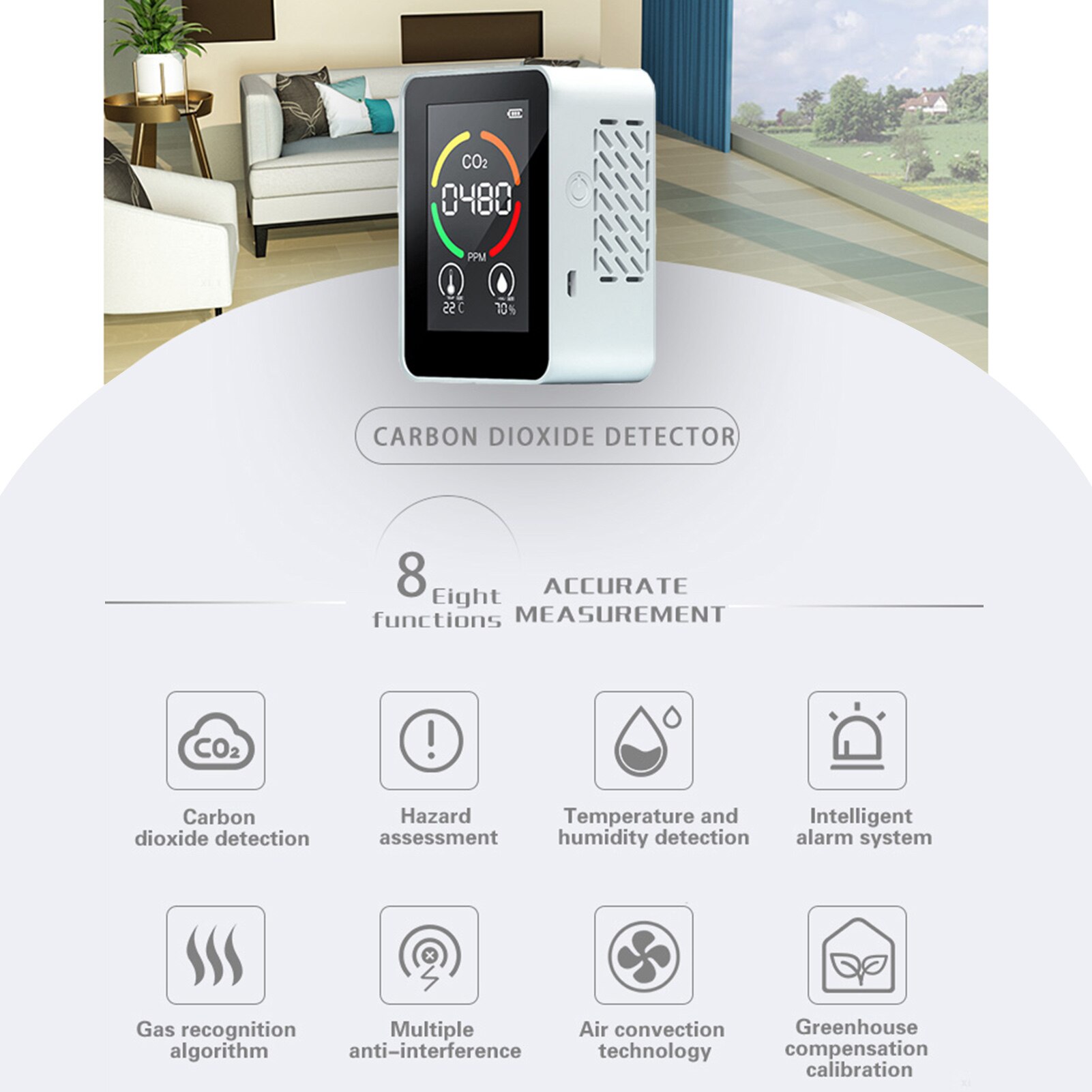 CO2 Air Detector Carbon Dioxide Detector Agricultural Production Greenhouse CO2 Monitor White