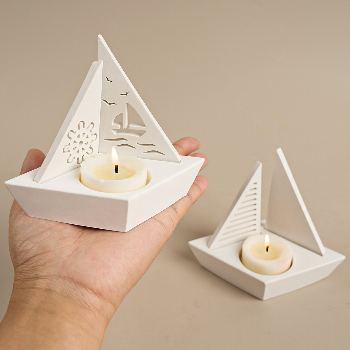 Bougeoir en forme de voile de bateau creux, ensemble de moules en Silicone, bricolage fait à la main, chandelier en béton de bateau 3D, décoration de maison, artisanal