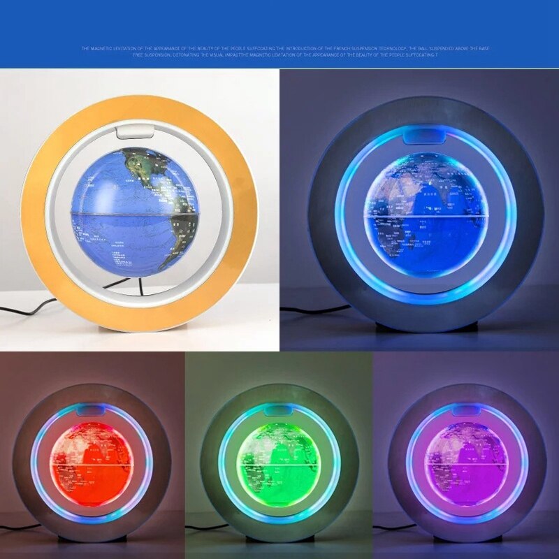 Magnetic Levitation Globe with LED Lights O-Shaped 4 Inch Rotating Luminous World Map Home Decoration-EU Plug