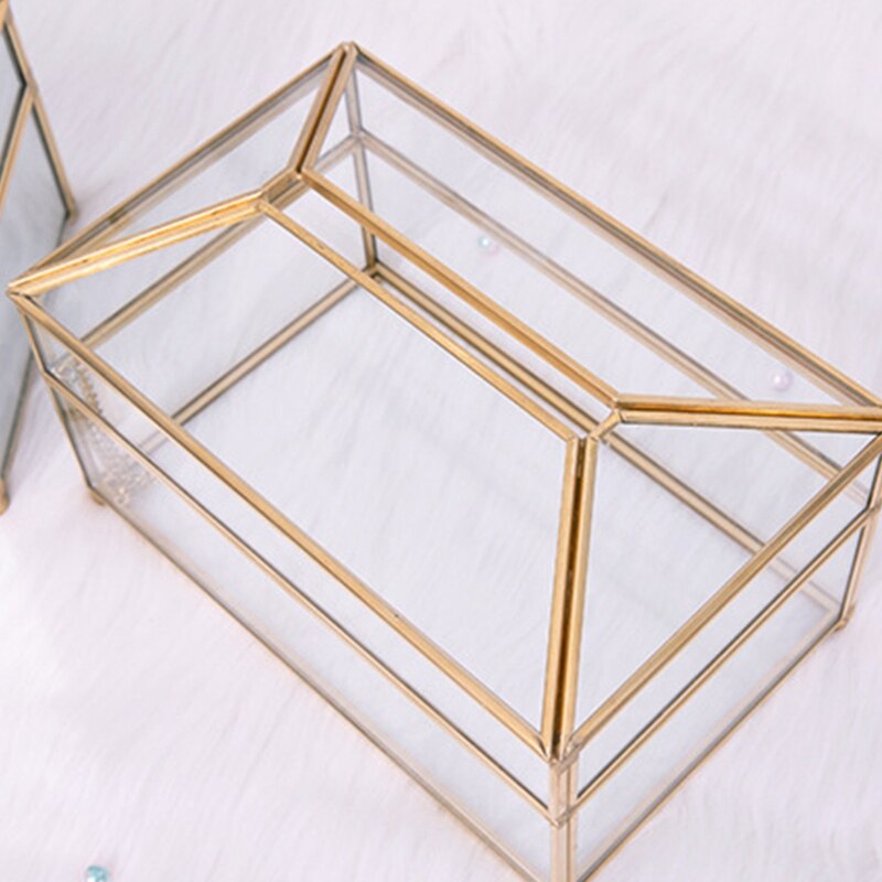 Practical Gold Glass Mirror Tissue Box Exquisite Glass Makeup Tissue Storage Box for Birthdays Christmas Weddings