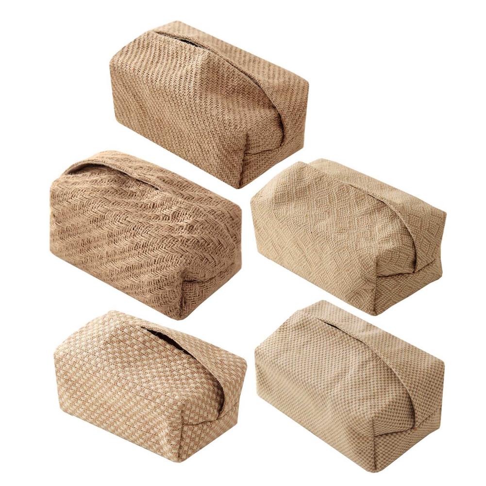 Fabric Tissue Box Simple Cotton Cloth Tissue Pumping Box Japanese-Style Jute Tissue Case Napkin Holder Organizer For Home Decor