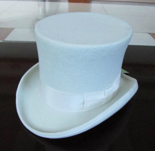 100% Laine Vintage chapeau haut-de-forme 18cm Blanc Couronne Chapeau Rétro Victorien Chapeau Magique pour Adultes Femmes Hommes
