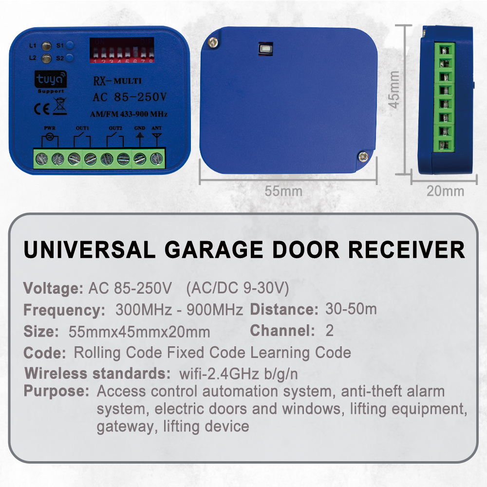Tuya WiFi RX MULTI 868MHZ Remote Control SOMMER 4020 4026 TX03-868-2/4 868MHZ For Sommer 4031 4011 Garage Door Receiver 8122