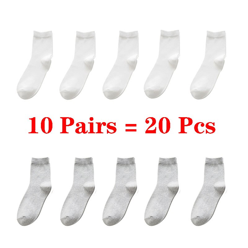 10 par= 20 stk business casual bomuld hvide sokker mænd forår efterår vinter ensfarvede crew sokker mandlige åndbare strømper meias: 10