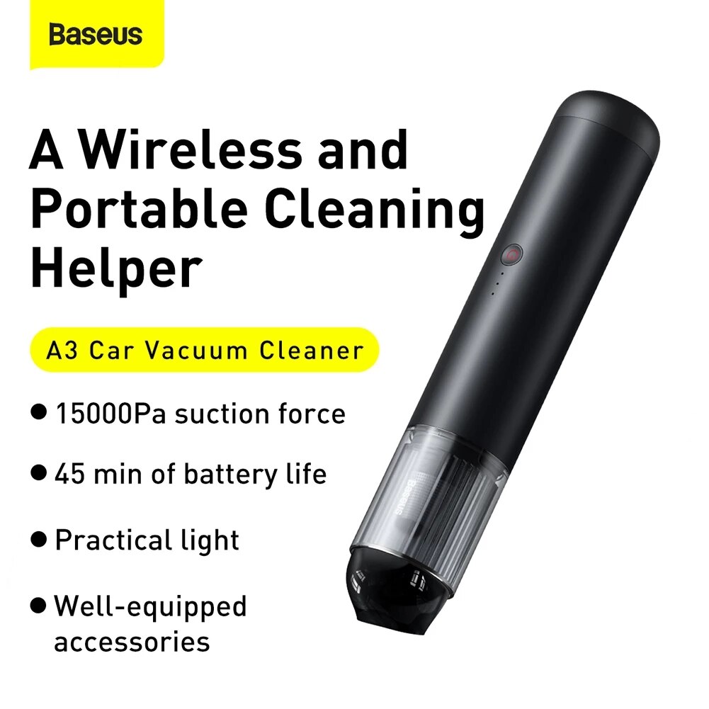Baseus-aspiradora inalámbrica A3 para coche, aspirador de alta potencia QC3.0, recargable por USB, 15000Pa, 135W, carga para el hogar