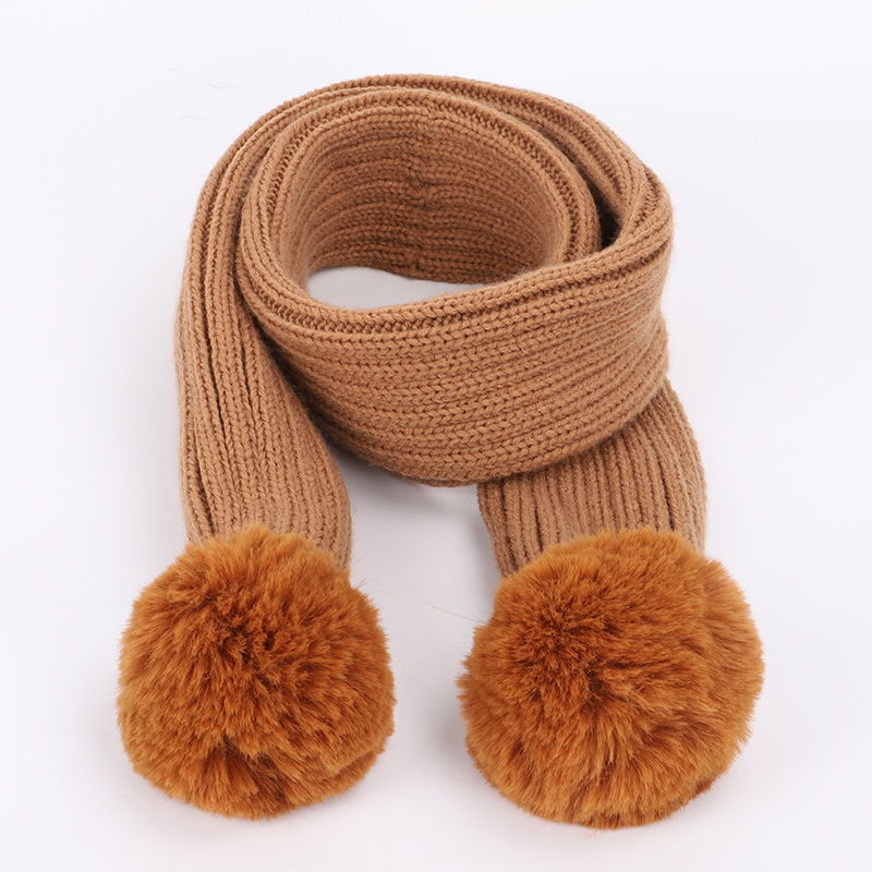 Bufanda de punto con pompón de Color sólido para niños, bufandas de algodón para niño y niña, envolturas de pañuelo de lana para bebé, novedad de: Khaki