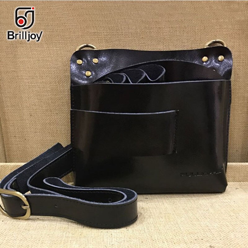 Brilljoy-Bolso de cuero para herramientas de peluquería, bolsa de tijera para el cabello, estuche, paquete de cintura, soporte para herramientas de estilismo: Scissor Bag Black