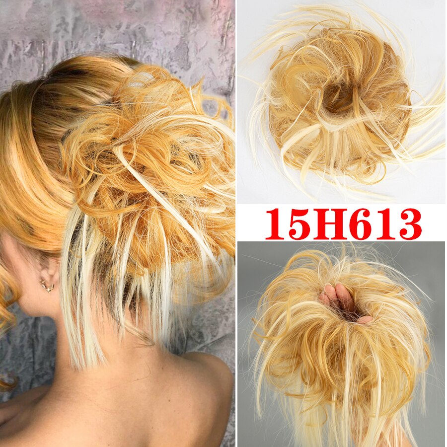 Alileader Synthetische Chignon Messy Knot Warrige Haarstukje 13 Kleur Elastische Band Chignon Synthetische Flexibele Haar Broodjes Voor Vrouwen: 15h613 jiwei
