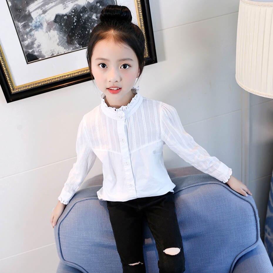 Meisjes witte blouse effen meisjes shirts gestreepte kinderblouse voor meisjes casual stijl kinderkleding meisjes 6 8 10 12 14