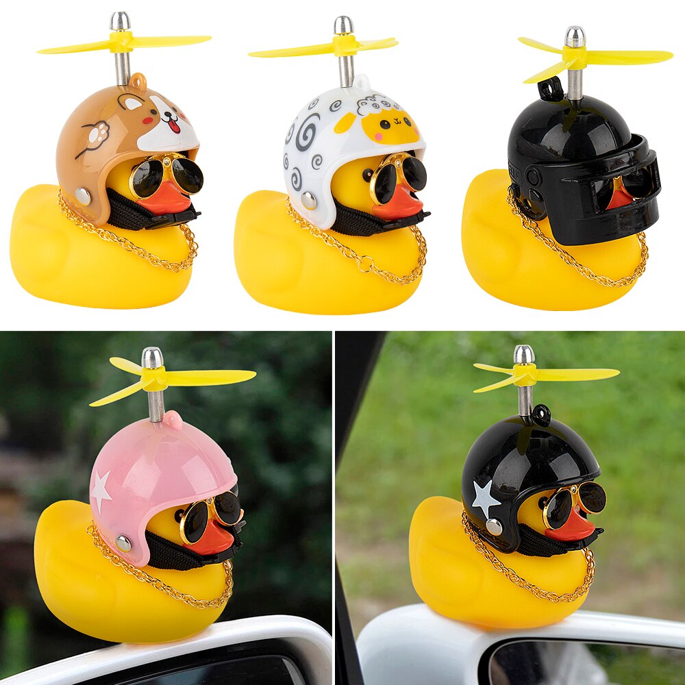 Populaire Kleine Gele Eend Auto Ornamenten Grappige Zonnebril Wind-Breaking Eend Met Propellor Helm Motor Paardrijden Fietsen Decoratie