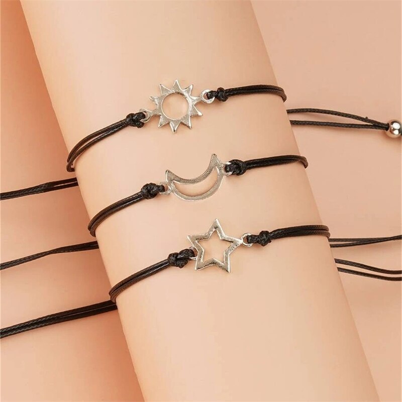 Frauen Armbinde Hand gewebte Sonne Mond 3 Stück Schwarz Seil Glück Schmuck Freundschaft Armbinde pulseras mujer Armbinde jewelri: Stil 2