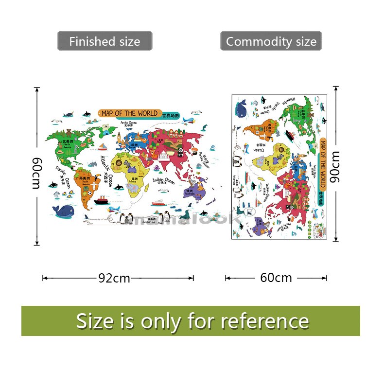 7 Kinds Large World Map Wall Stickers Cartoon Map Home Decor for Kids Room Vinyl DIY Wall Decals Travel round The World Sticker: B