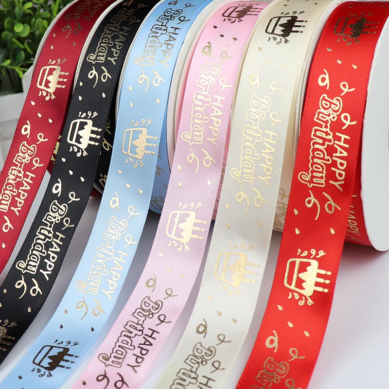 25mm Birthday Ribbon Happy Birthday Printed Satin Ribbon For Birthday Wrapping Birthday Party Decoration Accessories Ribbon