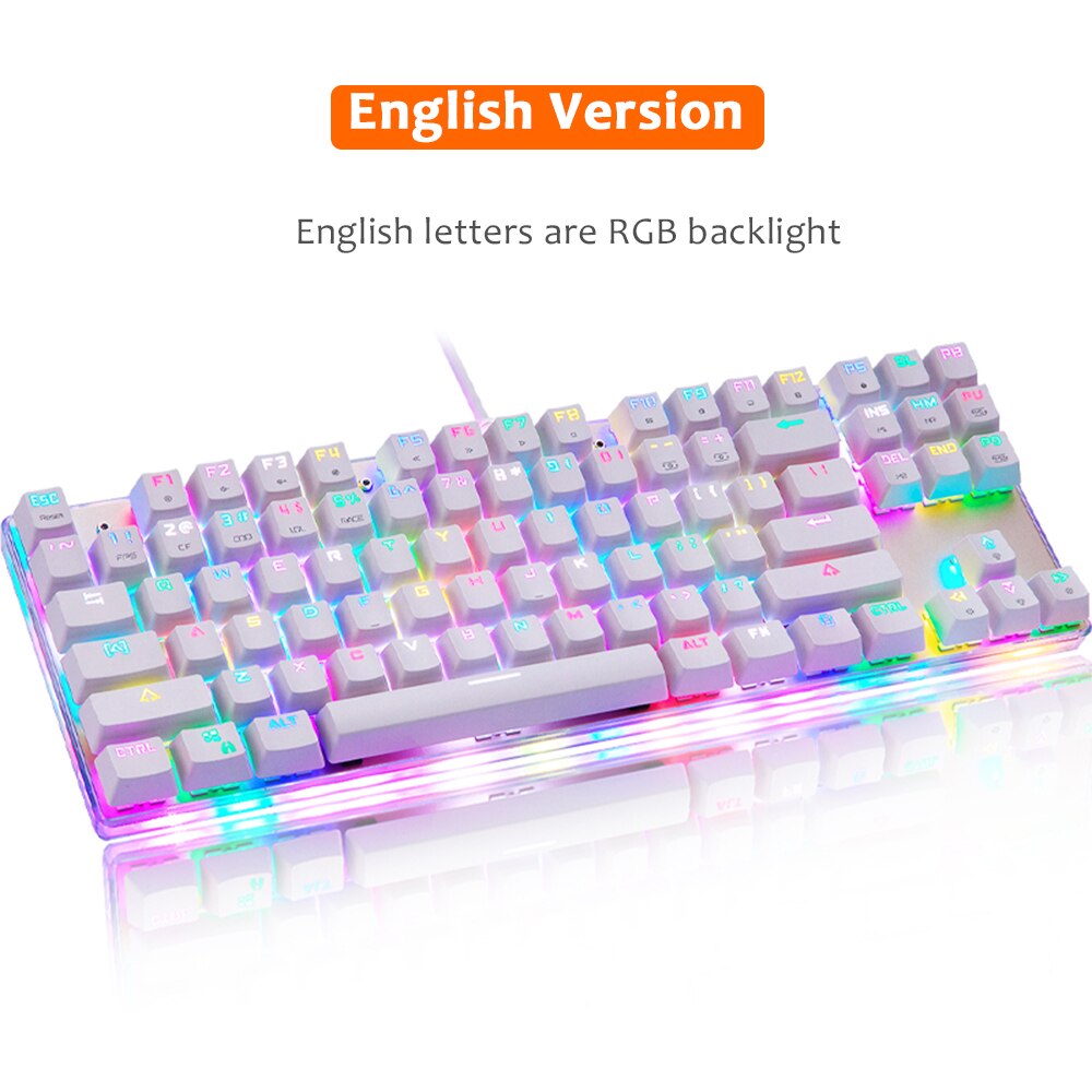 Original Motospeed K87S Gaming keyboards RGB Backlight Blue Red switch Mechanical Keyboard 87 Key for Gamer Russian Hebrew: English / Blue Switch