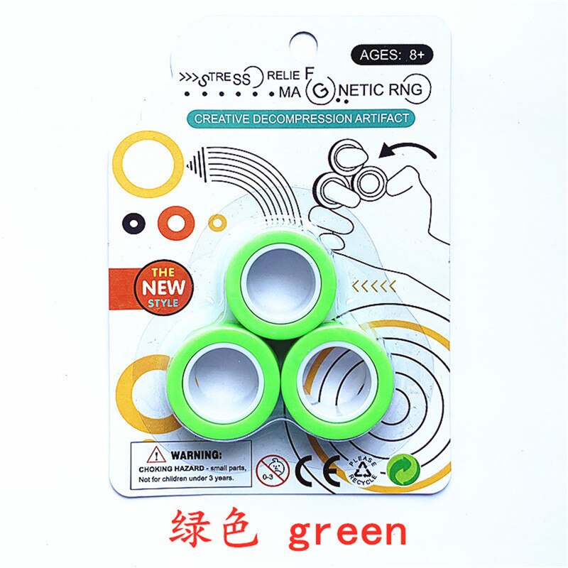 Anillos magnéticos para los dedos, antiestrés, engranajes de aleta, anillos magnéticos para el autismo, ADHD, alivio de la ansiedad, enfoque, juguetes antiestrés para niños: Green