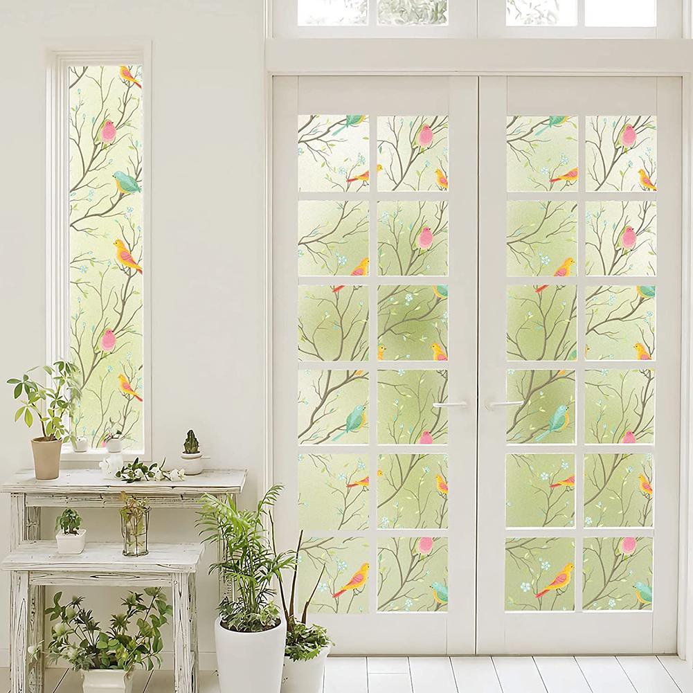 Window Privacy Film Decorative Frosted Glass Window Film Non-Adhesive Bird Window Covering Film Static Cling Glass Film 45x100cm