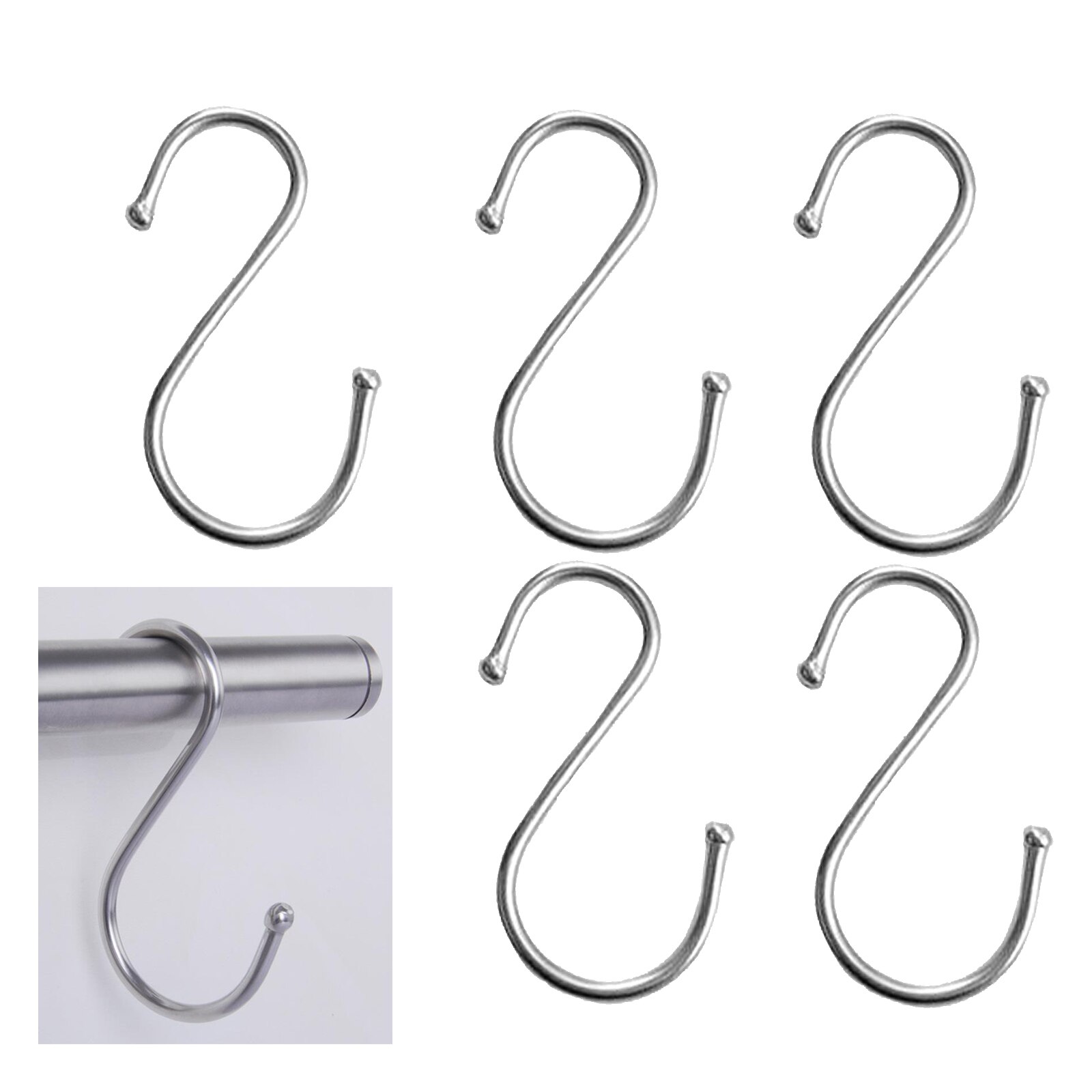 Set of 5, Heavy-duty Stainless Steel S Hooks, Kithcen Rod Hook Purse Hanger Bathroom Towel Basin Hanger, Max. Load 10kg