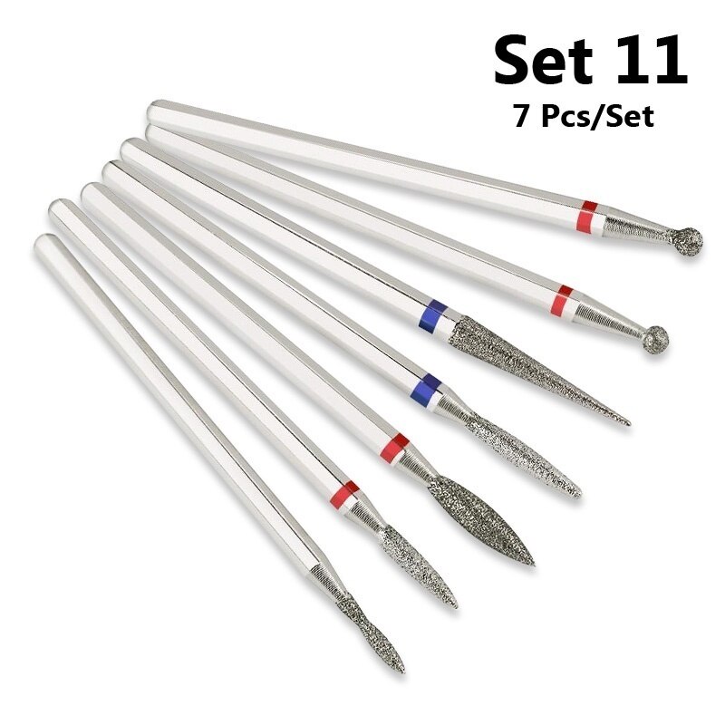 7 Pcs/Set Carbite Nail Grinding Head Nail Drill Bit Ceramic Mill Machine Set Cutter For Pedicure Electric Nail Files: Set 11