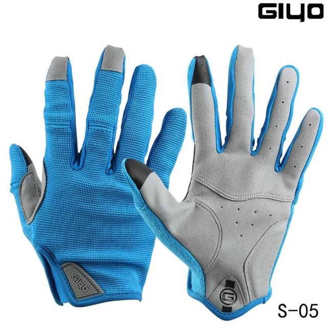 Giyo Atmungs Radfahren Voll Finger Handschuhe Tragen-beständig Touchscreen Fahrrad Lycra Stoff Handschuhe Bicicleta Rennrad Lange Handschuhe: S-05 Blau / XXL