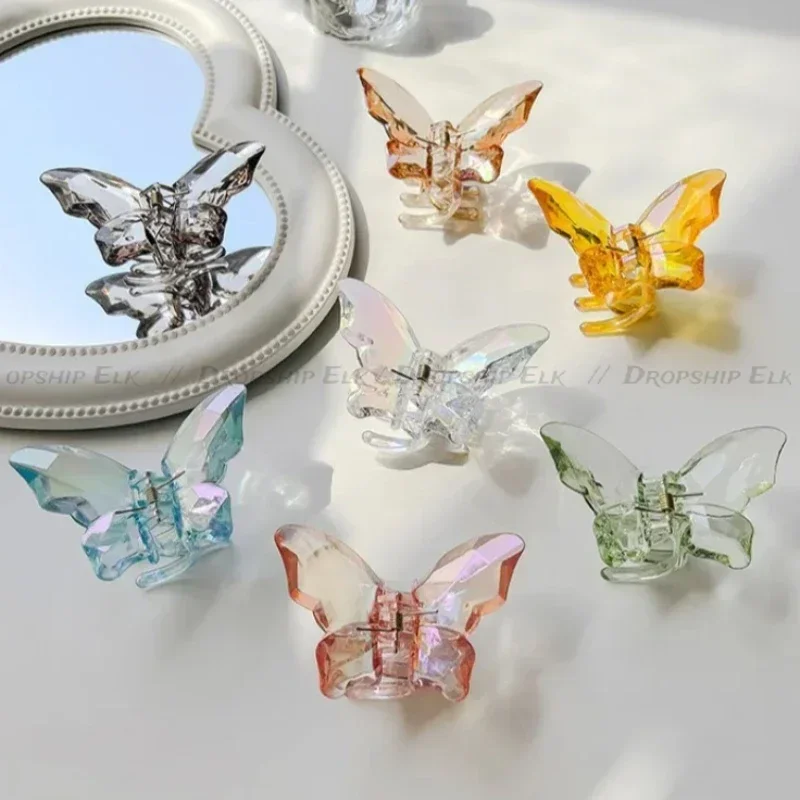 Pinza para el pelo de sirena y mariposa de cristal para niña, pinza para la cabeza trasera, pinzas para el pelo grandes transparentes, horquillas, tocado, accesorios para el cabello